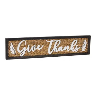 Houzbling Give Thanks Sign 32"l X 7.5"h Wood/water Hyacinth