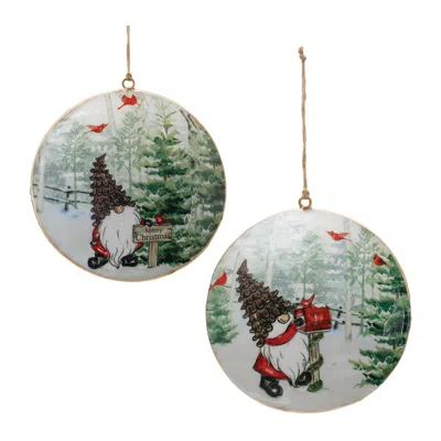 Houzbling Gnome Disc Ornament (set Of 6) 6"h Iron In Multi
