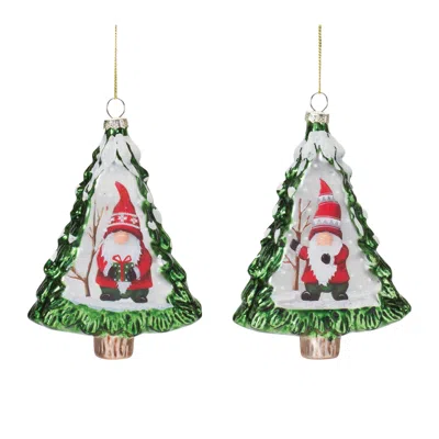 Houzbling Gnome In Tree Ornament (set Of 12) 5.75"h Glass In Black