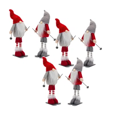 Houzbling Gnome Skier (set Of 6) 14.25"h Polyester In Red
