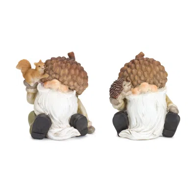 Houzbling Gnome W/acorn Hat (set Of 2) 4"h Resin In Multi