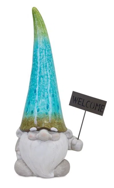 Houzbling Gnome With Welcome Sign 24"h Magnesium In Gray