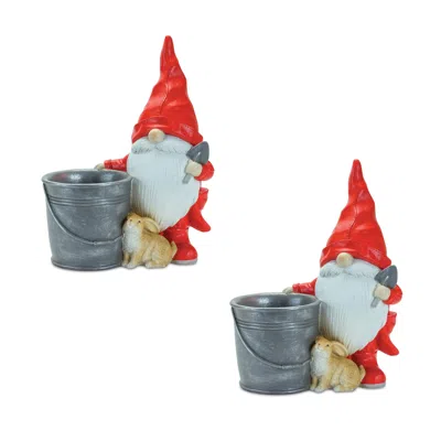 Houzbling Gnome W/pail And Bunny (set Of 2) 8.25"l X 11.25"h Resin In Multi