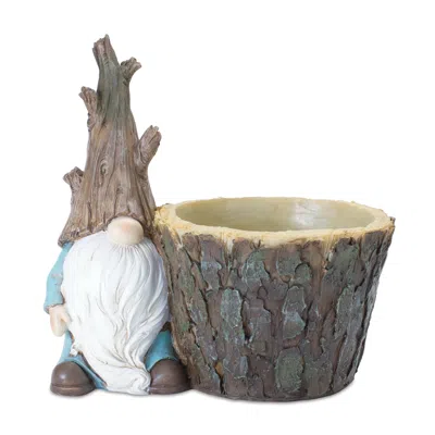 Houzbling Gnome W/tree Trunk Pot (set Of 2) 6.5"l X 6.75"h Resin In Multi