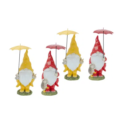 Houzbling Gnome W/umbrella (set Of 4) 6.5"h, 8.5"h Resin In Multi