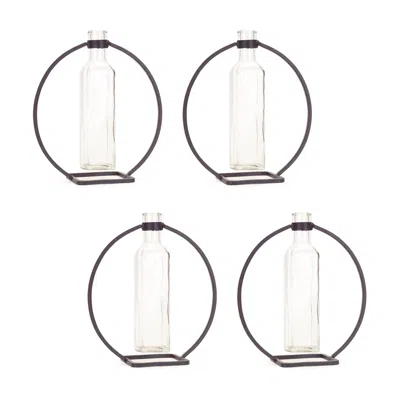 Houzbling Hanging Vase In Circle Stand (set Of 4) 9"h In Black