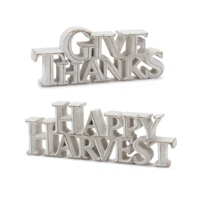 Houzbling Happy Harvest And Give Thanks Sign (set Of 2) 7.75"l X 3.75"h, 9.75"l X 3.5"h Resin In Blue