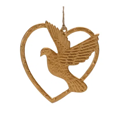 Houzbling Heart And Dove Ornament (set Of 12) 4.5"h Aluminum In Brown