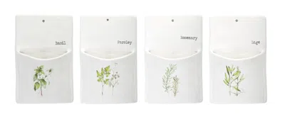 Houzbling Herb Wall Pocket (set Of 4) 5.25" X 8.5"h Ceramic In White