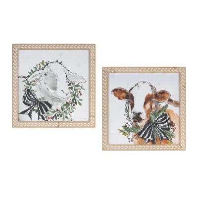 Houzbling Holiday Cow And Sheep Print (set Of 2) 16"sq Mdf