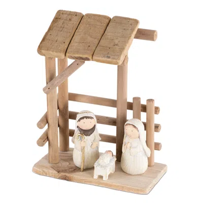 Houzbling Holy Family W/creche 9"h Wood/resin In Gray