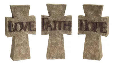 Houzbling Hope, Faith, Love Cross (set Of 3) 6"lx10.75"h Polystone In Blue