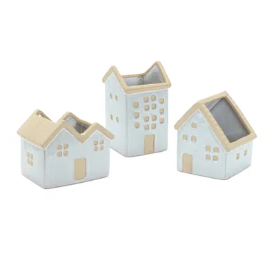 Houzbling House Planter (set Of 3) 5.5"l X 4.75"h, 4.5"l X 5.5"h, 3.5"l X 6.25"h Porcelain In White