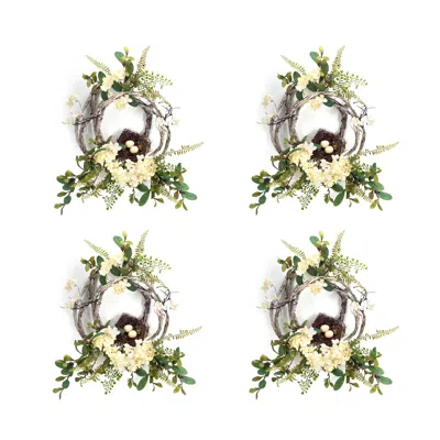 Houzbling Hydrangea/bird Nest Wreath (set Of 4) 20"d Polyester/plastic