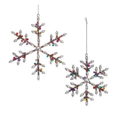 Houzbling Jewel Snowflake Ornament (set Of 12) 6"h, 8"h Iron/glass Beads In Blue