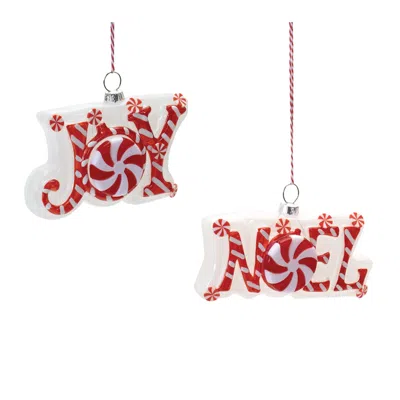 Houzbling Joy And Noel Ornament (set Of 6) 4"l X 3"h Glass In Red