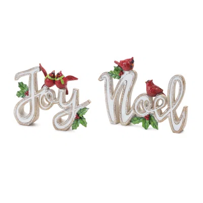 Houzbling Joy And Noel W/cardinal (set Of 2) 7"l X 5.75"h, 8.25"l X 6.25"h Resin