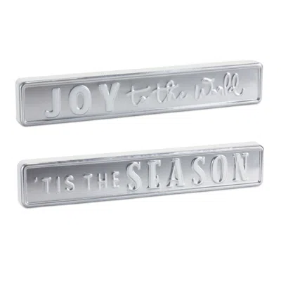 Houzbling Joy To The World And Tis The Season Sign (set Of 2) 12"l X 2"h Mdf/iron