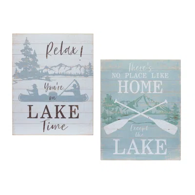 Houzbling Lake Sign (set Of 2) 15.75"l X 20"h Mdf/wood In Blue