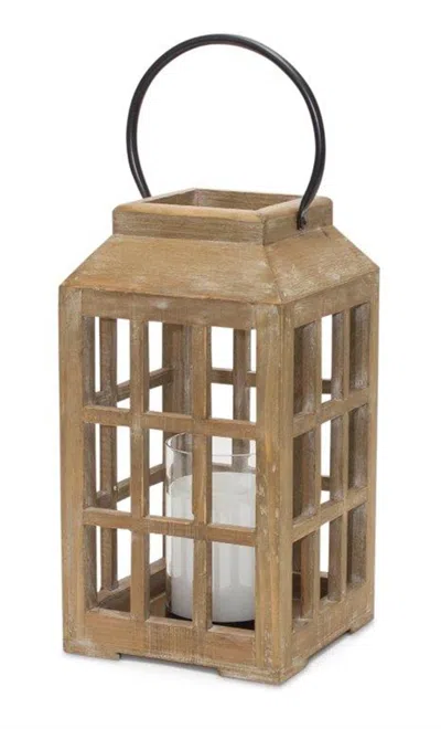 Houzbling Lantern 6.75"d X 17"h Wood/glass In Neutral