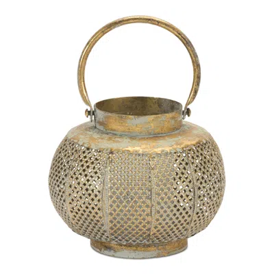 Houzbling Lantern 7.5"d X 5.75"h Metal In Blue
