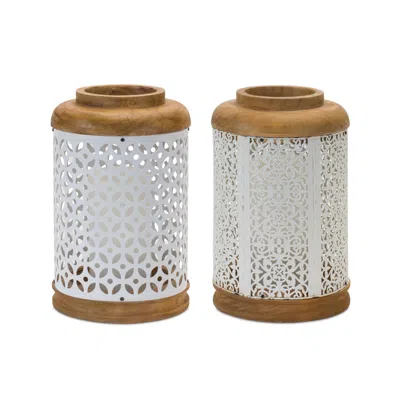 Houzbling Lantern (set Of 2) 10.25"h Wood/metal In Blue