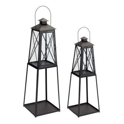 Houzbling Lantern (set Of 2) 10.75"l X 33"h, 12.25"l X 41"h Iron/glass In Black