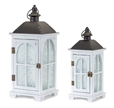 Houzbling Lantern (set Of 2) 14.5"h, 19.25"h Wood/metal In White