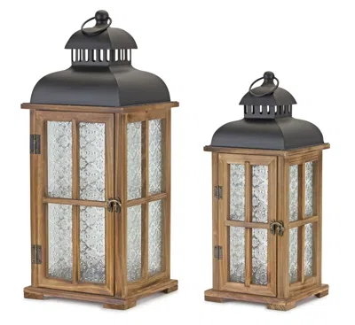 Houzbling Lantern (set Of 2) 15.5"h, 19.25"h Wood/metal In Black