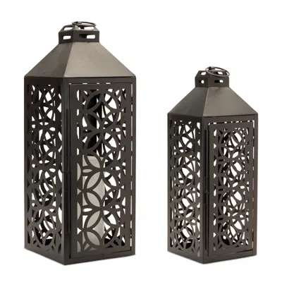 Houzbling Lantern (set Of 2) 17"h, 21"h Metal In Burgundy