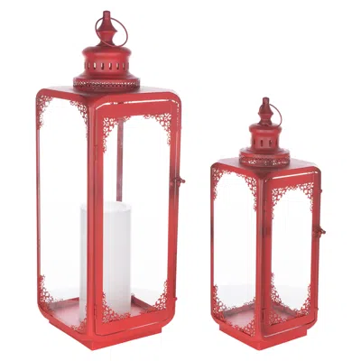 Houzbling Lantern (set Of 2) 18"h, 24"h Metal In Green