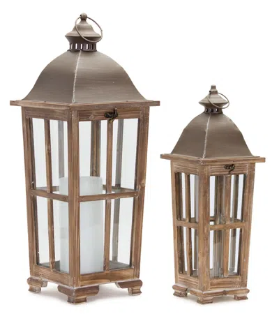 Houzbling Lantern (set Of 2) 19"h, 25.75"h Iron/wood In Gray