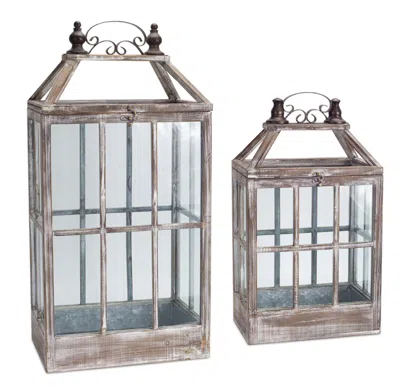 Houzbling Lantern (set Of 2) 22.5"h, 31.5"h Wood/metal In Blue