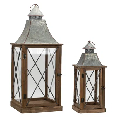 Houzbling Lantern (set Of 2) 22"h, 33.5"h Wood/metal