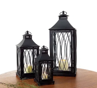 Houzbling Lantern (set Of 3) 11.5"h,16"h,24"h Metal/glass