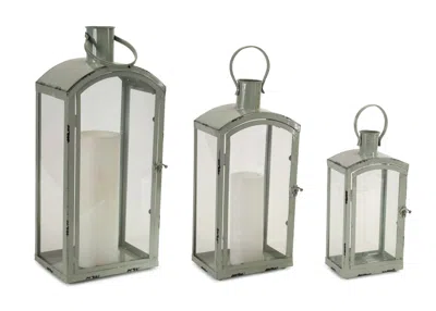 Houzbling Lantern (set Of 3) 12.5"-21"h Metal/glass In Green