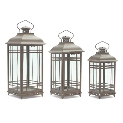 Houzbling Lantern (set Of 3) 14"h, 17"h, 20"h Metal/glass In Black
