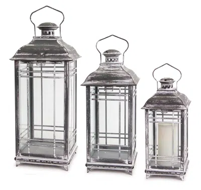 Houzbling Lantern (set Of 3) 14"h, 17"h, 20"h Metal/glass In Brown