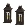 Houzbling Lantern W/3"x3" Led Candle (set Of 2) 12.25"h Iron/glass/plastic - 2 Aa Batteries Not Incld.