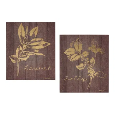 Houzbling Laurel And Holly Plaque (set Of 2) 9"l X 11"h Plastic/mdf In Brown