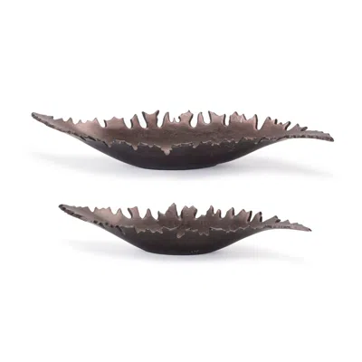 Houzbling Leaf Bowl (set Of 2) 17.5"l X 6.5"w X 2.5"h, 18"l X 6.25"w X 2.5"h Aluminum In Metallic