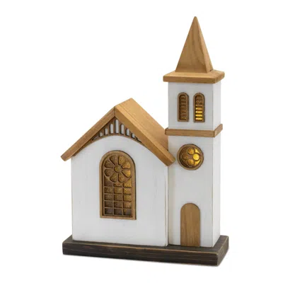 Houzbling Led Church 12"h Wood 2 Aa Batteries, Not Included Or Usb Cord Included