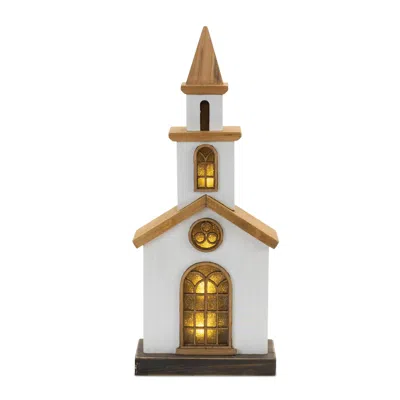 Houzbling Led Church 13.25"h Wood 2 Aa Batteries, Not Included Or Usb Cord Included
