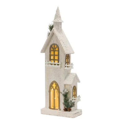 Houzbling Led Church 9.5"l X 27"h Wood 3 Aa Batteries, Not Included Or Usb Cord Included