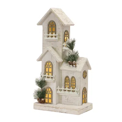 Houzbling Led House 11"l X 21"h Wood 3 Aa Batteries, Not Included Or Usb Cord Included In White