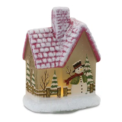 Houzbling Led House W/snowman (set Of 2) 7.5"h Glass 2 Aaa Batteries, Not Included