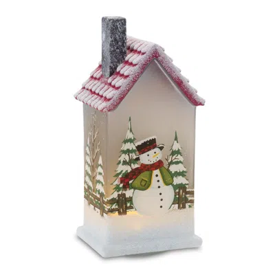 Houzbling Led House W/snowman (set Of 2) 9"h Glass 2 Aaa Batteries, Not Included