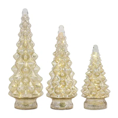 Houzbling Led Tree (set Of 3) 10"h, 13.25"h, 15.5"h Glass 6 Hr Timer 2 Aa Batteries Not Included