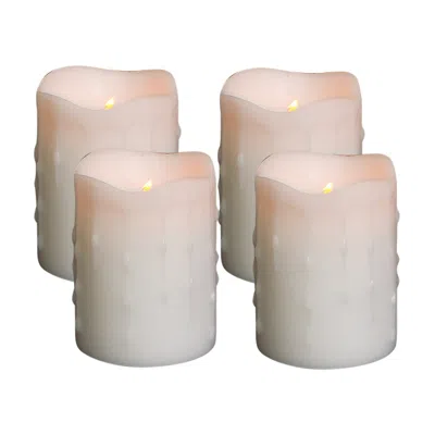 Houzbling Led Wax Dripping Pillar Candle (set Of 4) 3"dx4"h Wax/plastic - 2 C Batteries Not Incld. In White