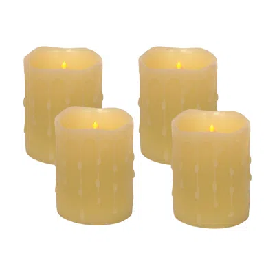 Houzbling Led Wax Dripping Pillar Candle (set Of 4) 3"dx4"h Wax/plastic - 2 C Batteries Not Incld. In Brown